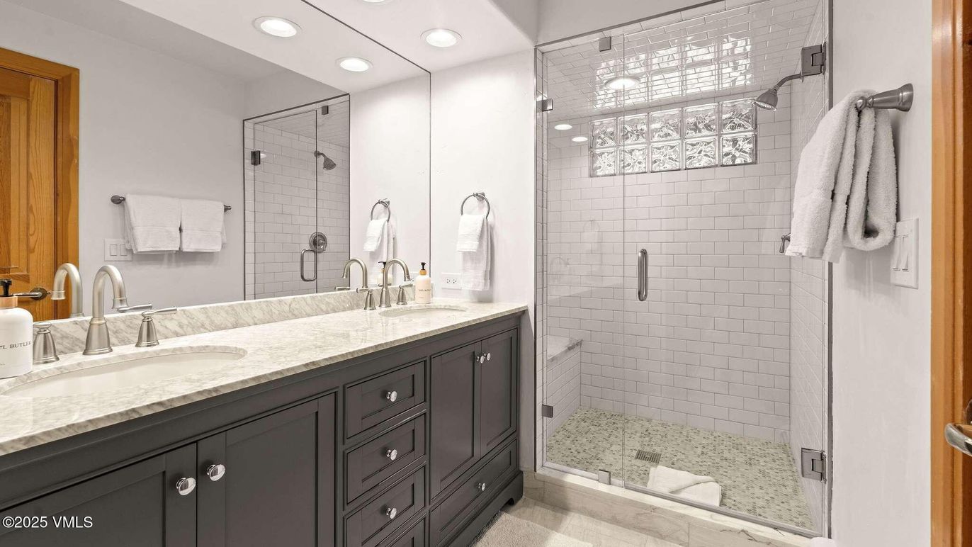 Bathroom, Dual Sink Vanities, Glass Shower, Interior, Recessed Lighting