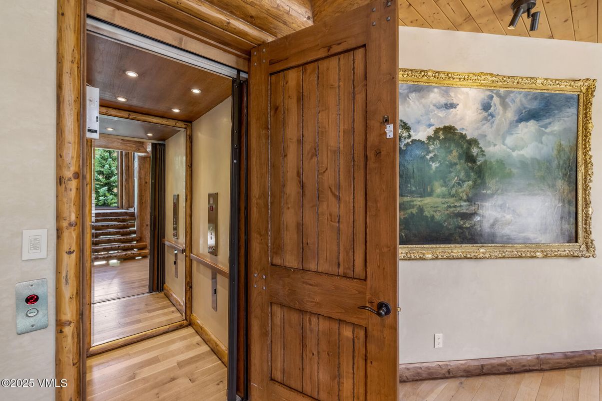 Elevator, Interior, Recessed Lighting, Wooden Ceilings, Wood Texture Flooring, Wooden Walls