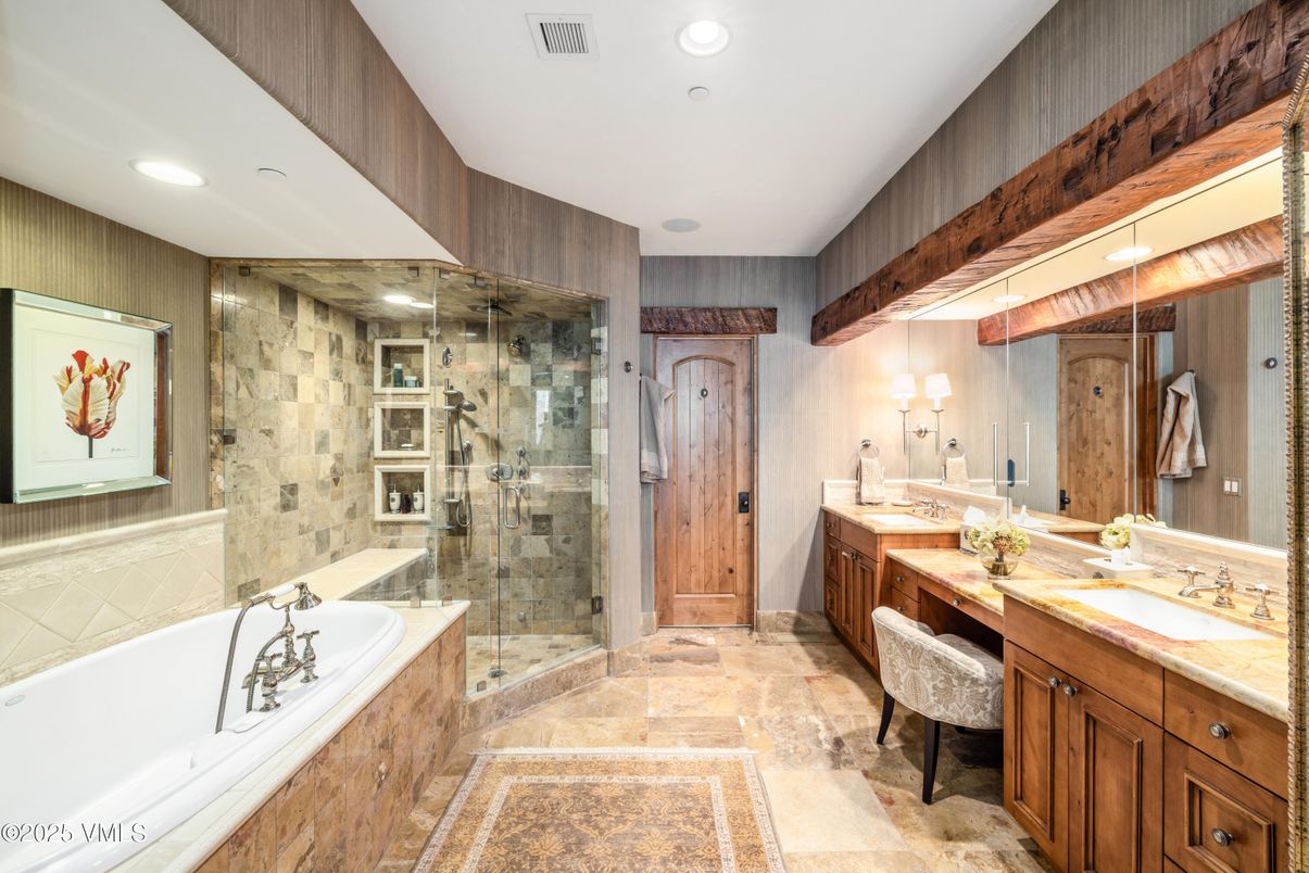 Bathroom, Dual Sink Vanities, Glass Shower, Interior, Recessed Lighting