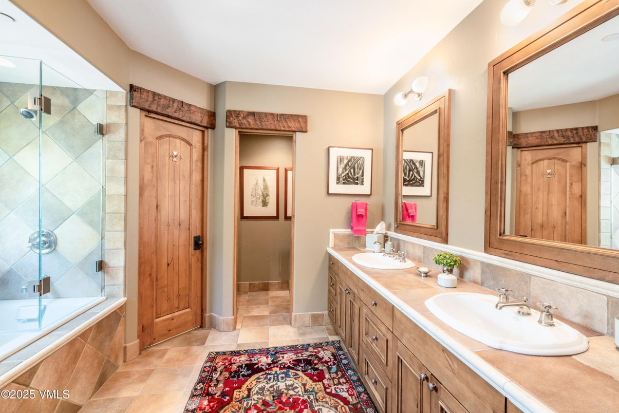 Bathroom, Dual Sink Vanities, Glass Shower, Interior, Tile Countertops