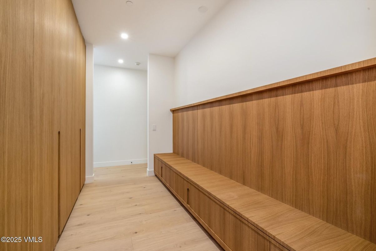 Interior, Recessed Lighting, Wood Texture Flooring, Wooden Walls