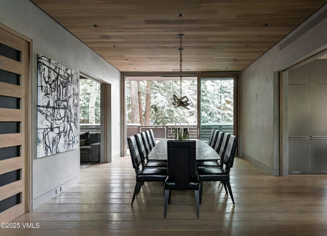 Dining room, Interior, Pendant Lights, Wooden Ceilings, Wood Texture Flooring