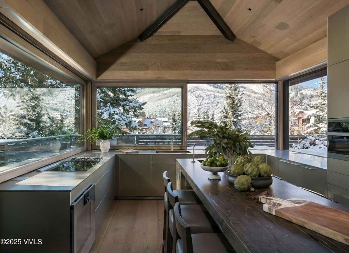 Interior, Kitchen, Recessed Lighting, Stainless Steel Appliances, Wooden Ceilings, Wood Texture Flooring