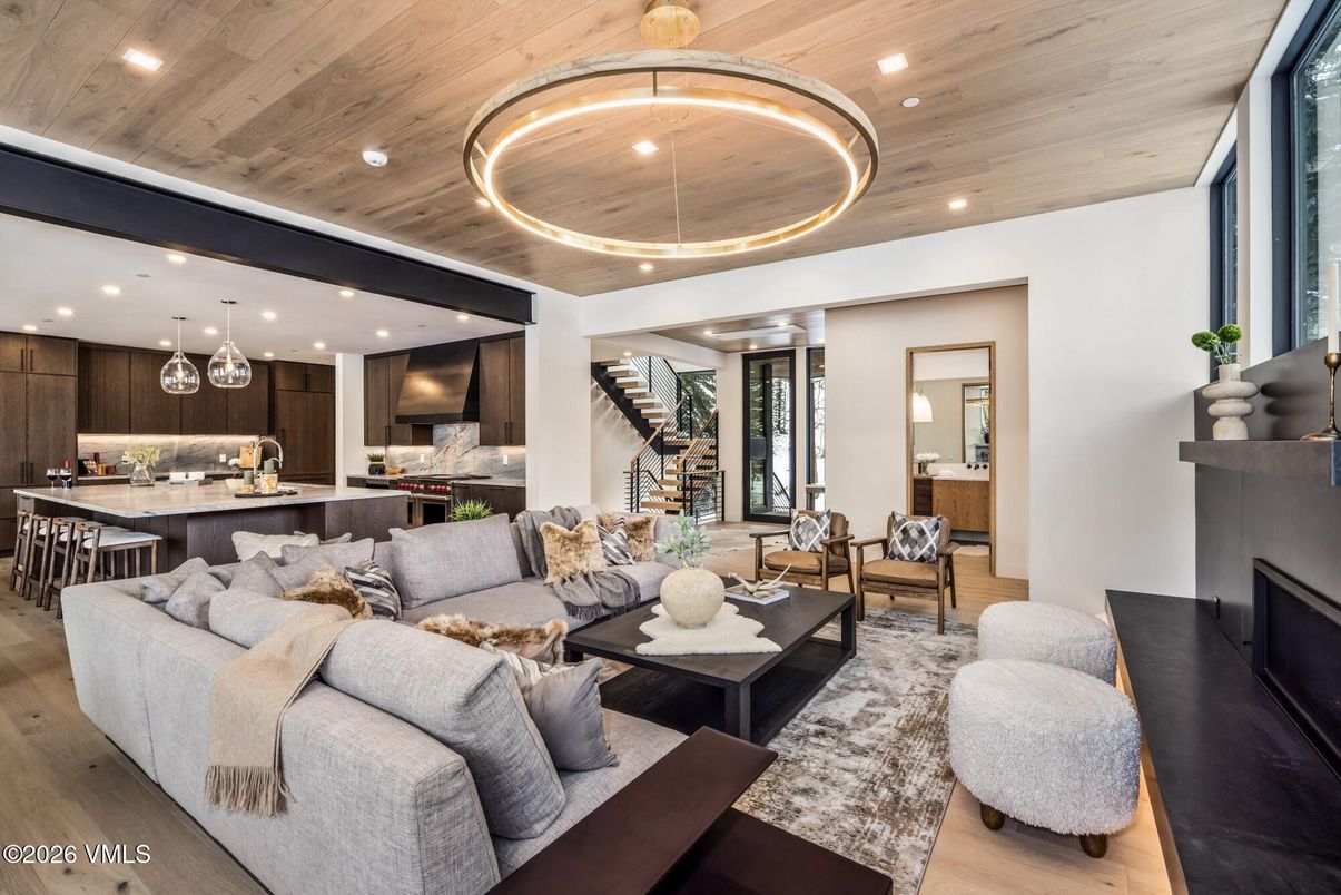 Interior, Kitchen, Living room, Pendant Lights, Recessed Lighting, Wooden Ceilings, Wood Texture Flooring