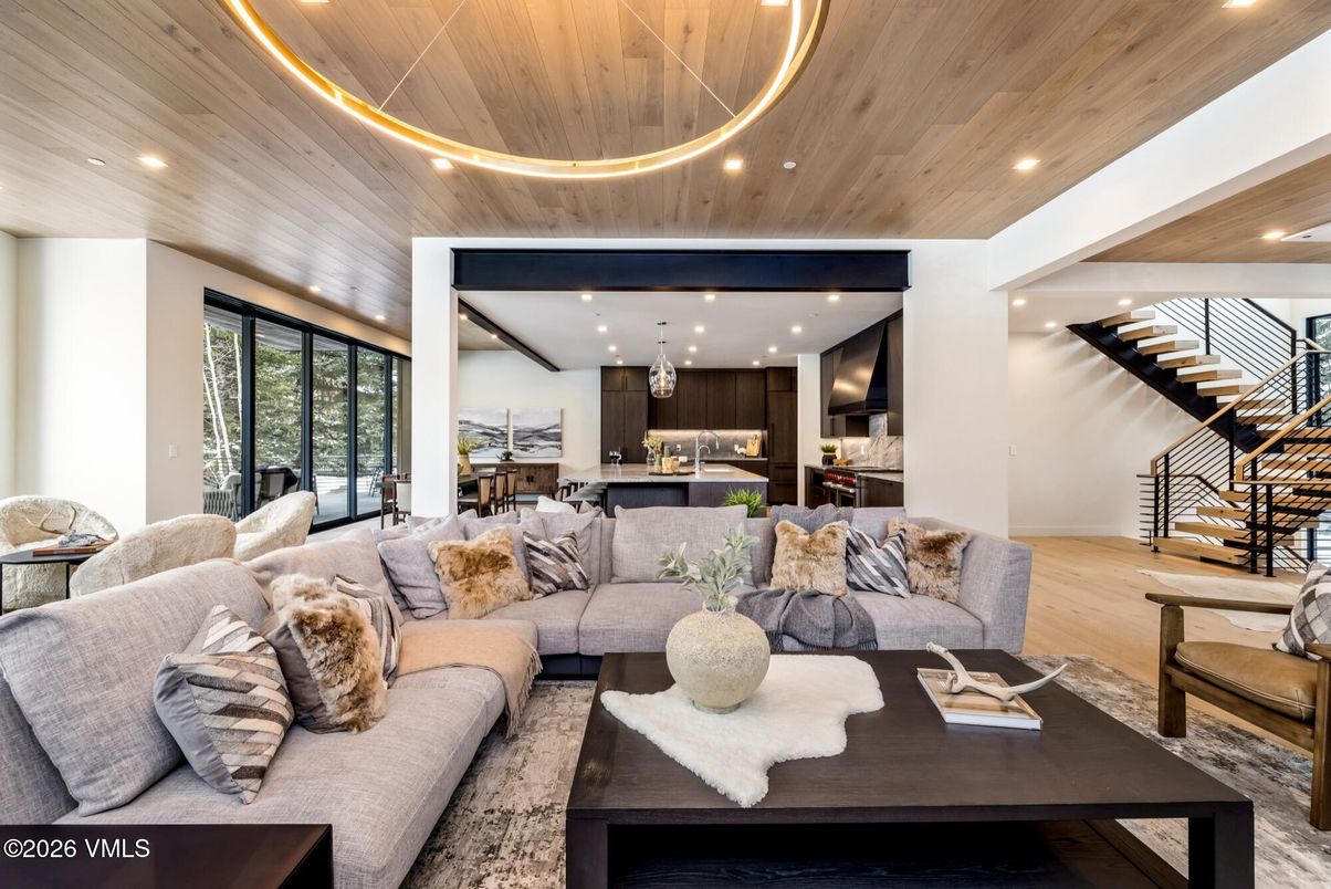 Interior, Kitchen, Living room, Pendant Lights, Recessed Lighting, Wooden Ceilings, Wood Texture Flooring