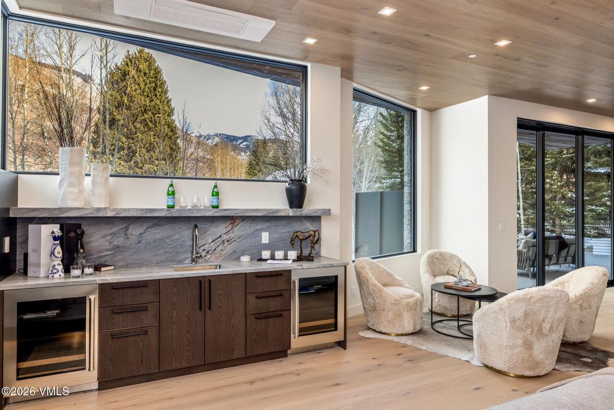 Interior, Kitchen, Marble Walls, Recessed Lighting, Stainless Steel Appliances, Wooden Ceilings, Wood Texture Flooring