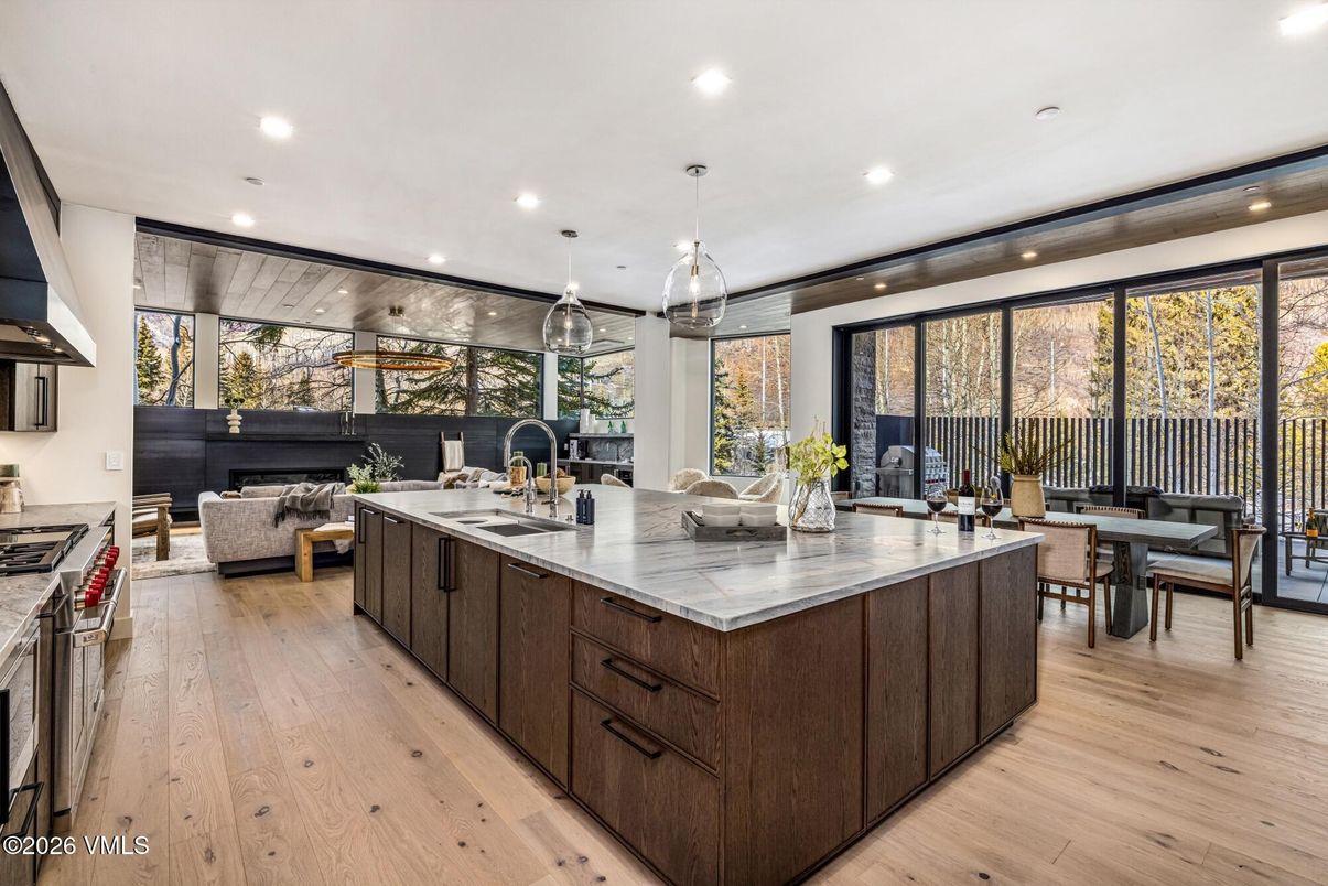Dining room, Interior, Kitchen, Living room, Pendant Lights, Recessed Lighting, Wood Texture Flooring