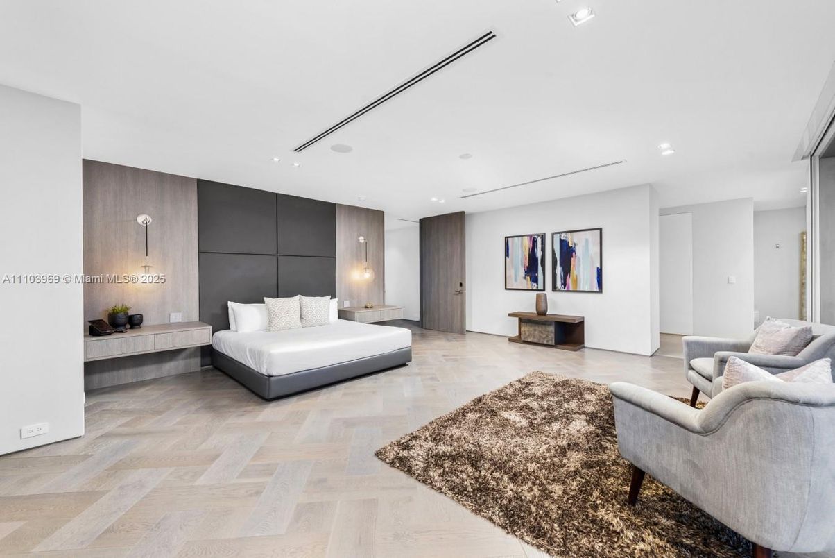 Bedroom, Interior, Recessed Lighting, Wood Texture Flooring, Wooden Walls