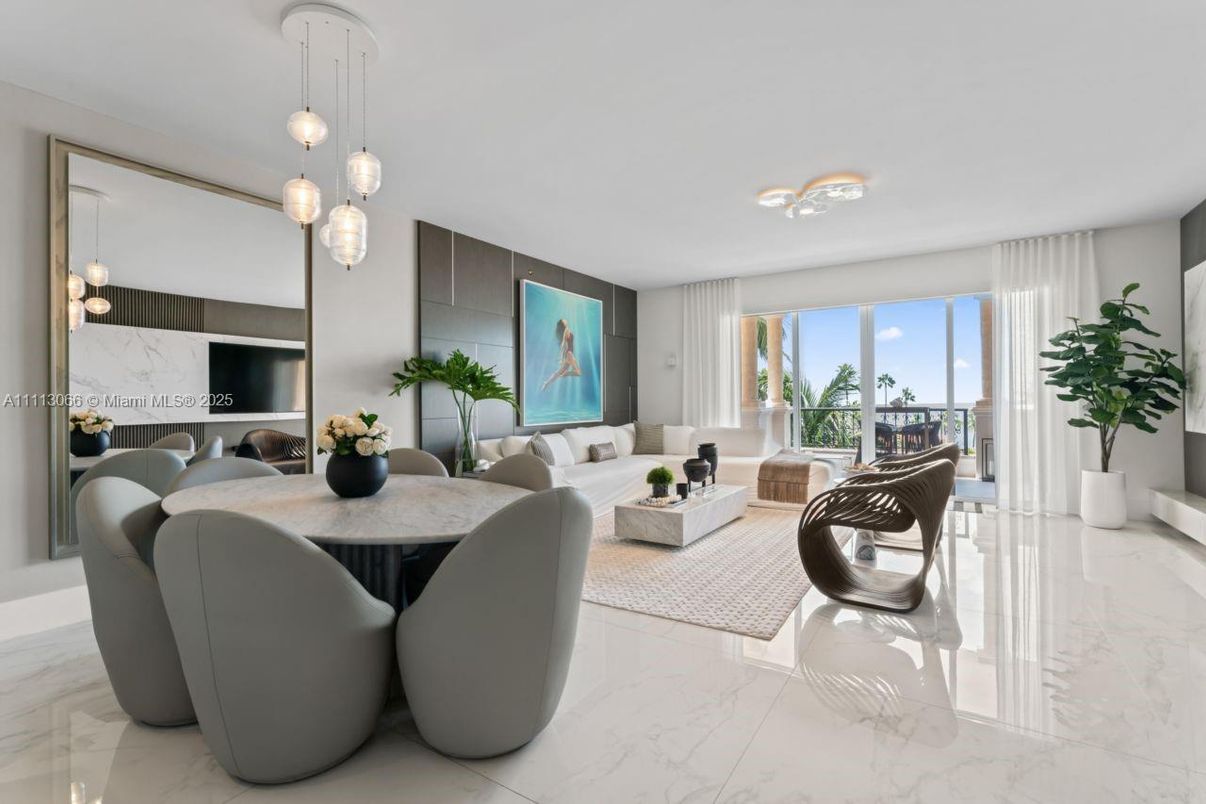 Dining room, Interior, Living room, Marble, Pendant Lights