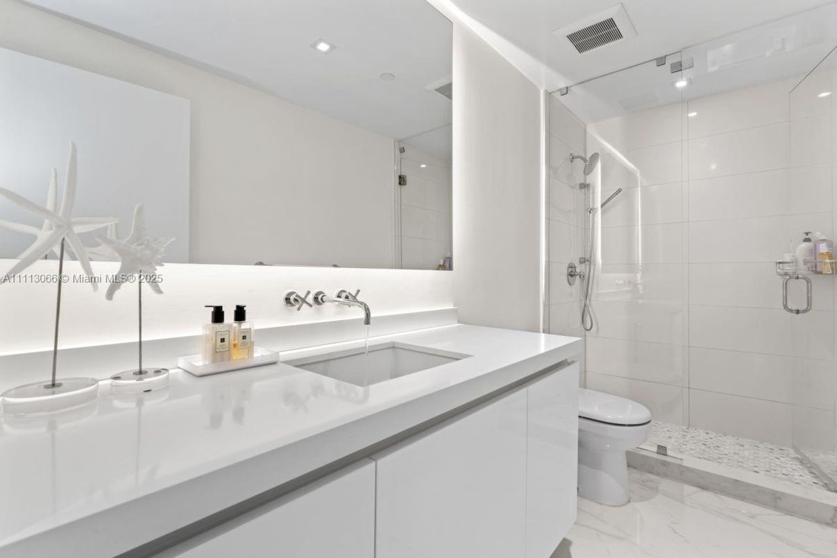 Bathroom, Glass Shower, Interior, Marble, Recessed Lighting