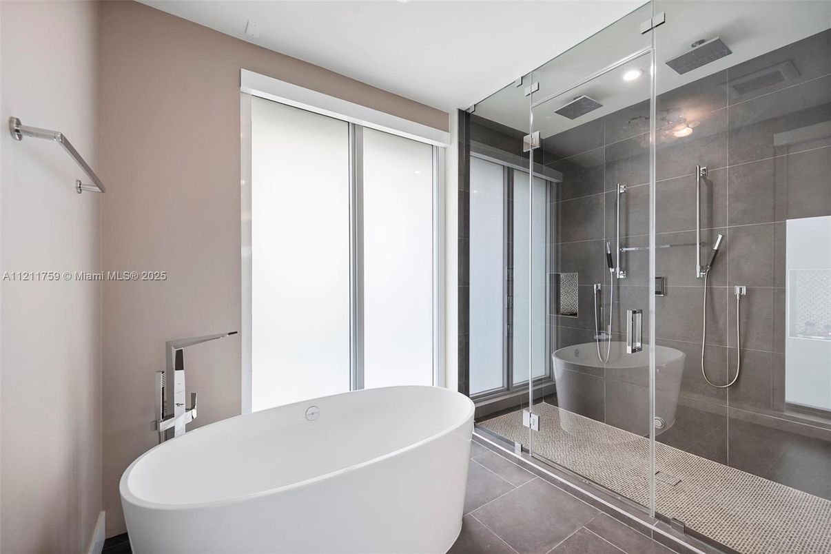Bathroom, Free Standing Baths, Glass Shower, Interior, Recessed Lighting