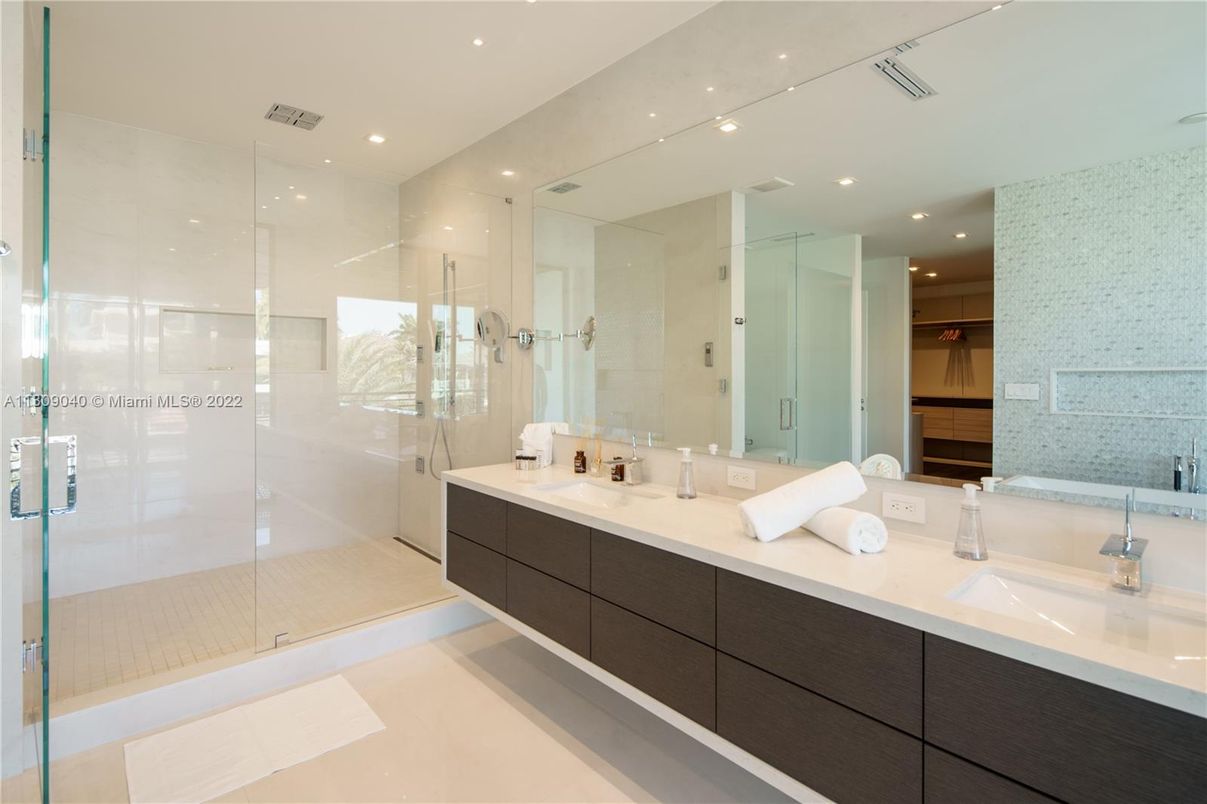 Bathroom, Dual Sink Vanities, Glass Shower, Interior, Recessed Lighting