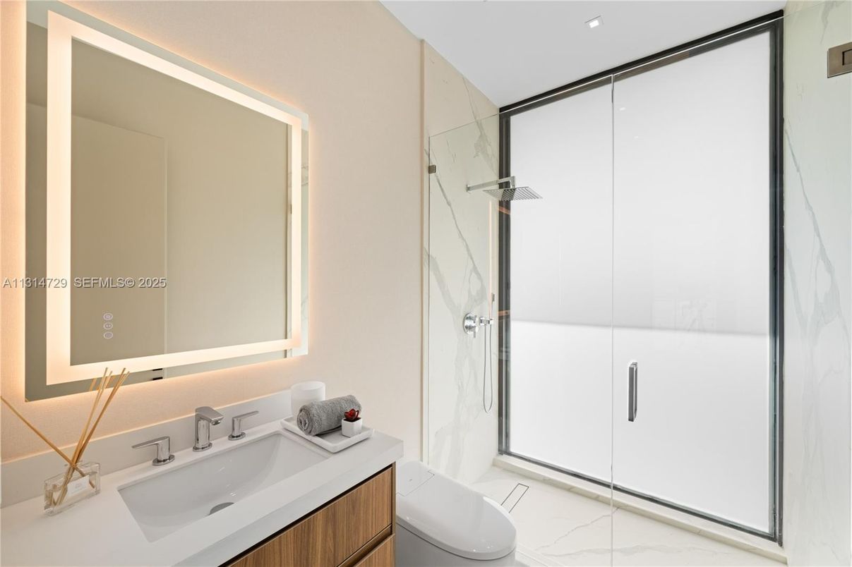 Bathroom, Glass Shower, Interior, Recessed Lighting