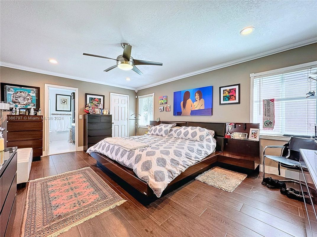 Bedroom, Interior, Recessed Lighting, Wood Texture Flooring