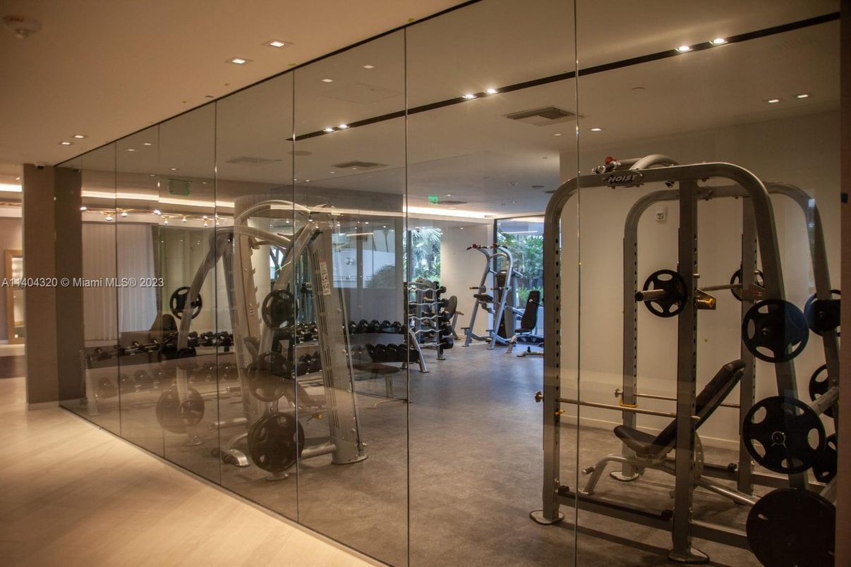 Fitness Equipment, Gym, Interior, Recessed Lighting, Wood Texture Flooring