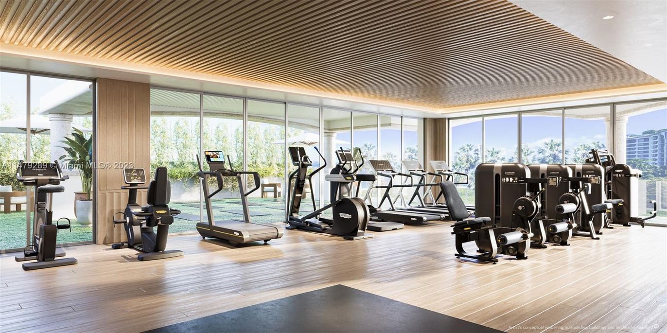 Fitness Equipment, Gym, Interior, Recessed Lighting, Wood Texture Flooring