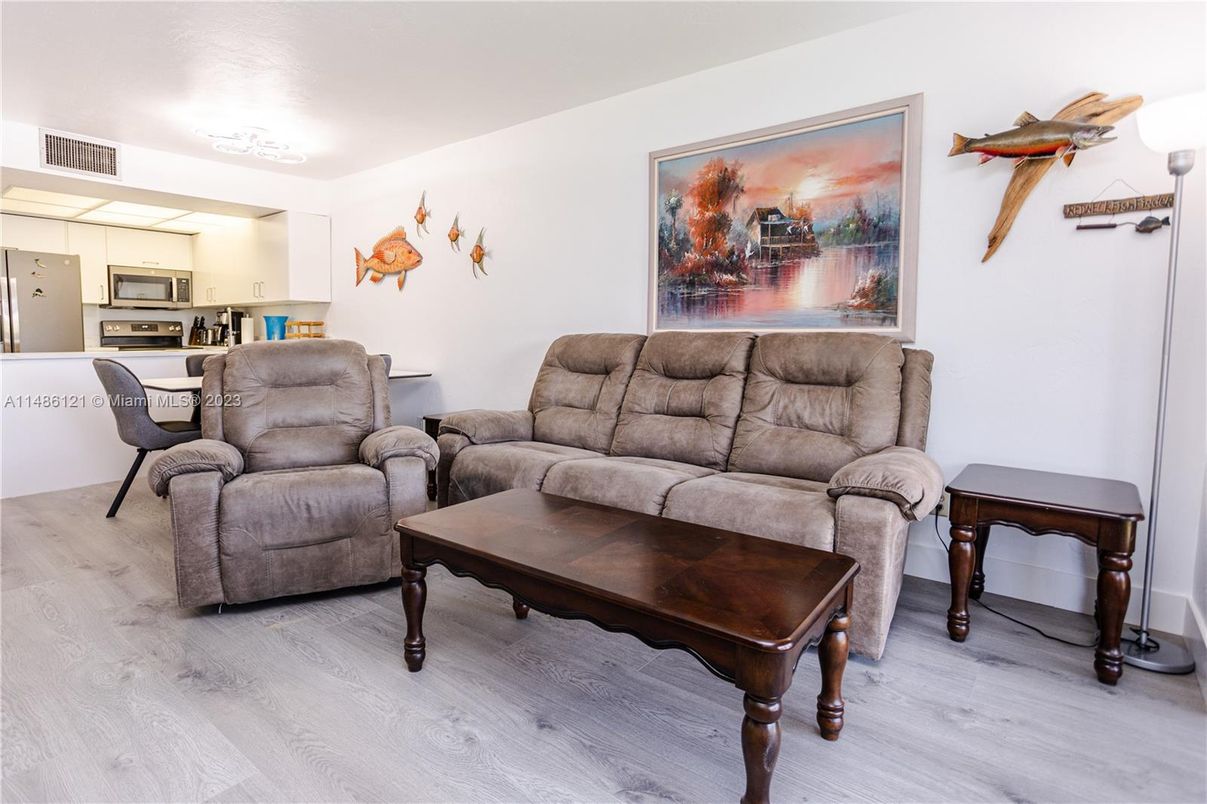 Interior, Kitchen, Living room, Stainless Steel Appliances, Wood Texture Flooring