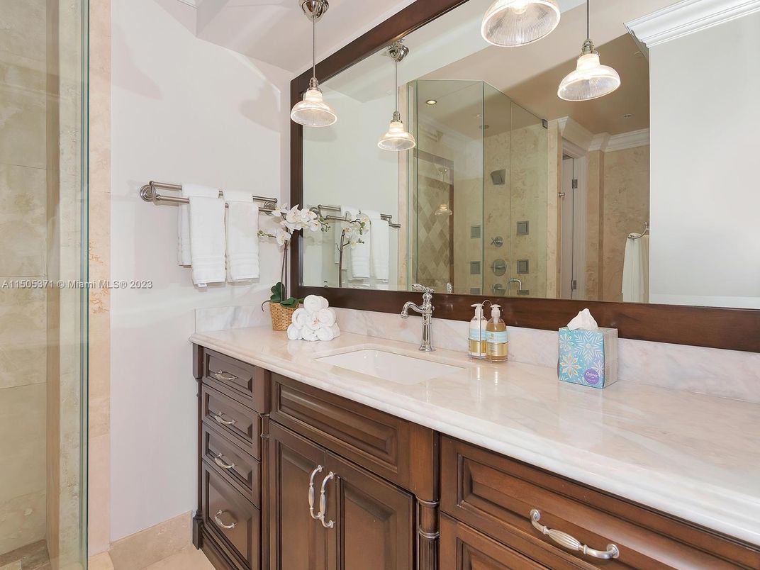 Bathroom, Glass Shower, Interior, Pendant Lights