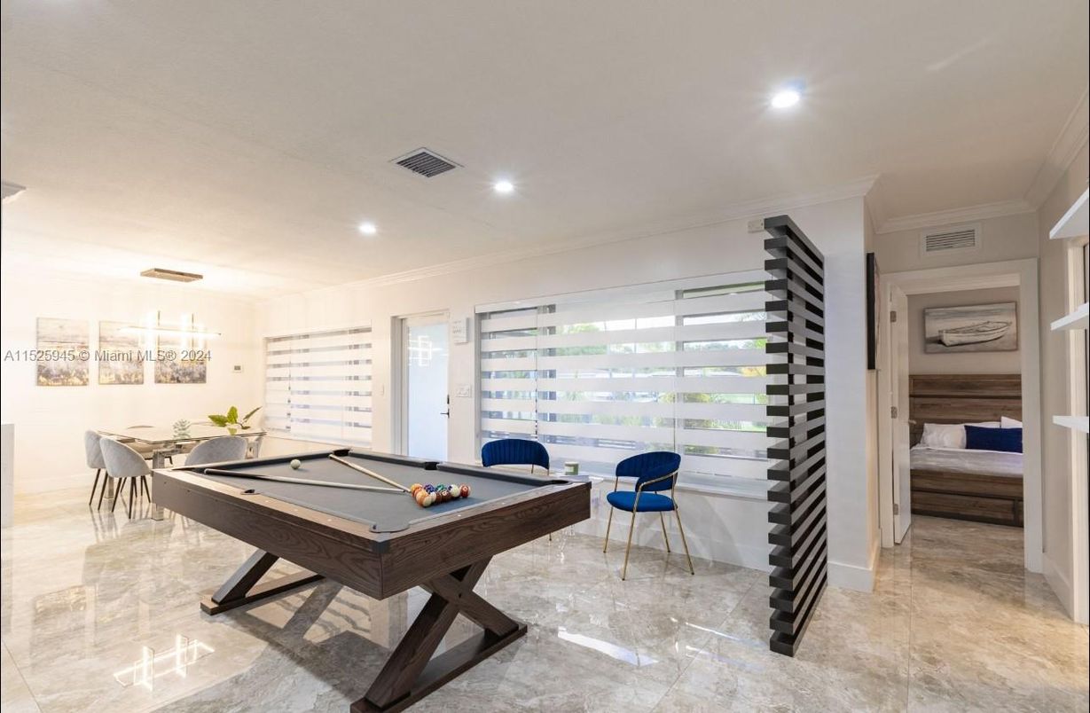 Billiard Table, Game Room, Interior, Pendant Lights, Recessed Lighting