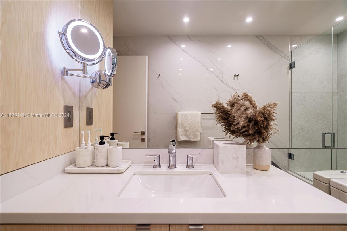 Bathroom, Glass Shower, Interior, Recessed Lighting