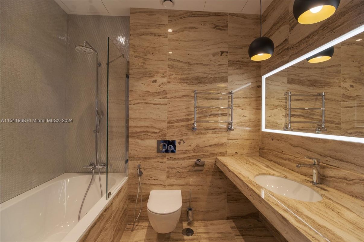 Bathroom, Glass Shower, Interior, Wood Texture Flooring, Wooden Walls
