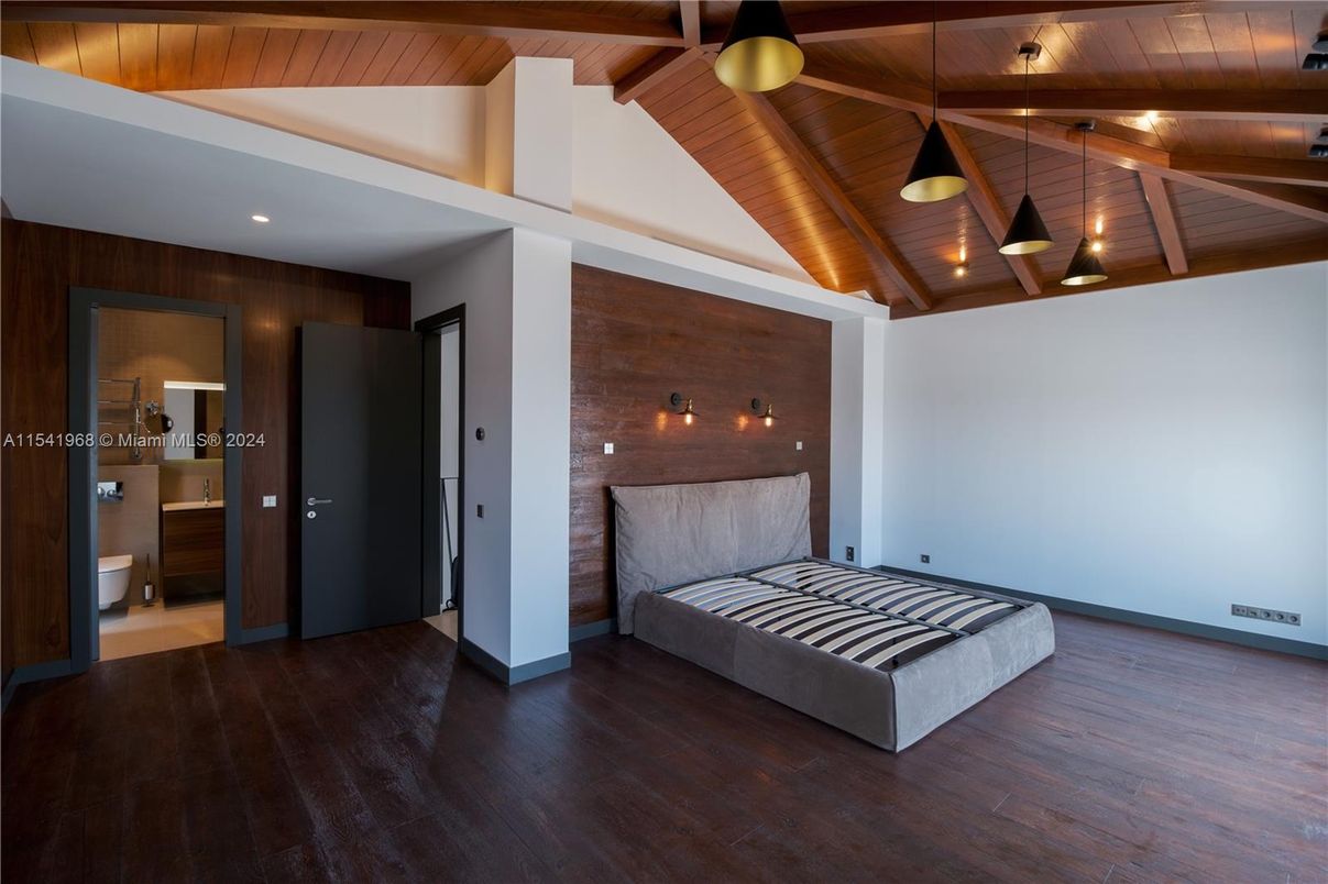 Bedroom, Interior, Pendant Lights, Wooden Beams, Wooden Ceilings, Wood Texture Flooring