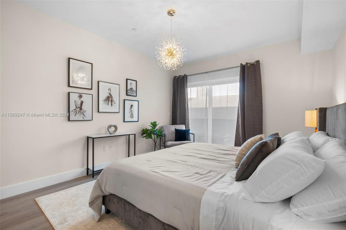 Bedroom, Chandelier, Interior, Wood Texture Flooring