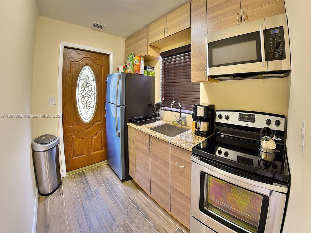 Interior, Kitchen, Stainless Steel Appliances, Wood Texture Flooring