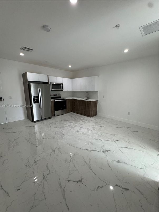 Interior, Kitchen, Marble, Recessed Lighting, Stainless Steel Appliances