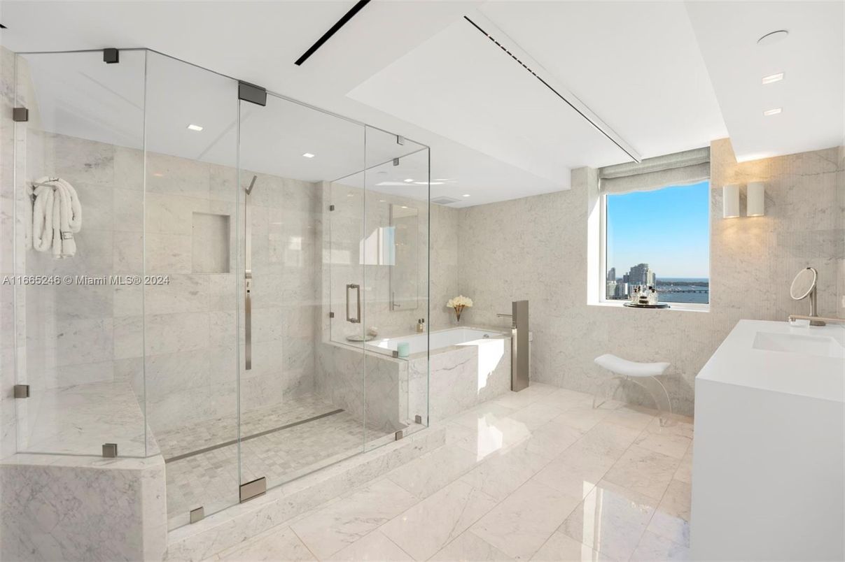 Bathroom, Glass Shower, Interior, Recessed Lighting, Water