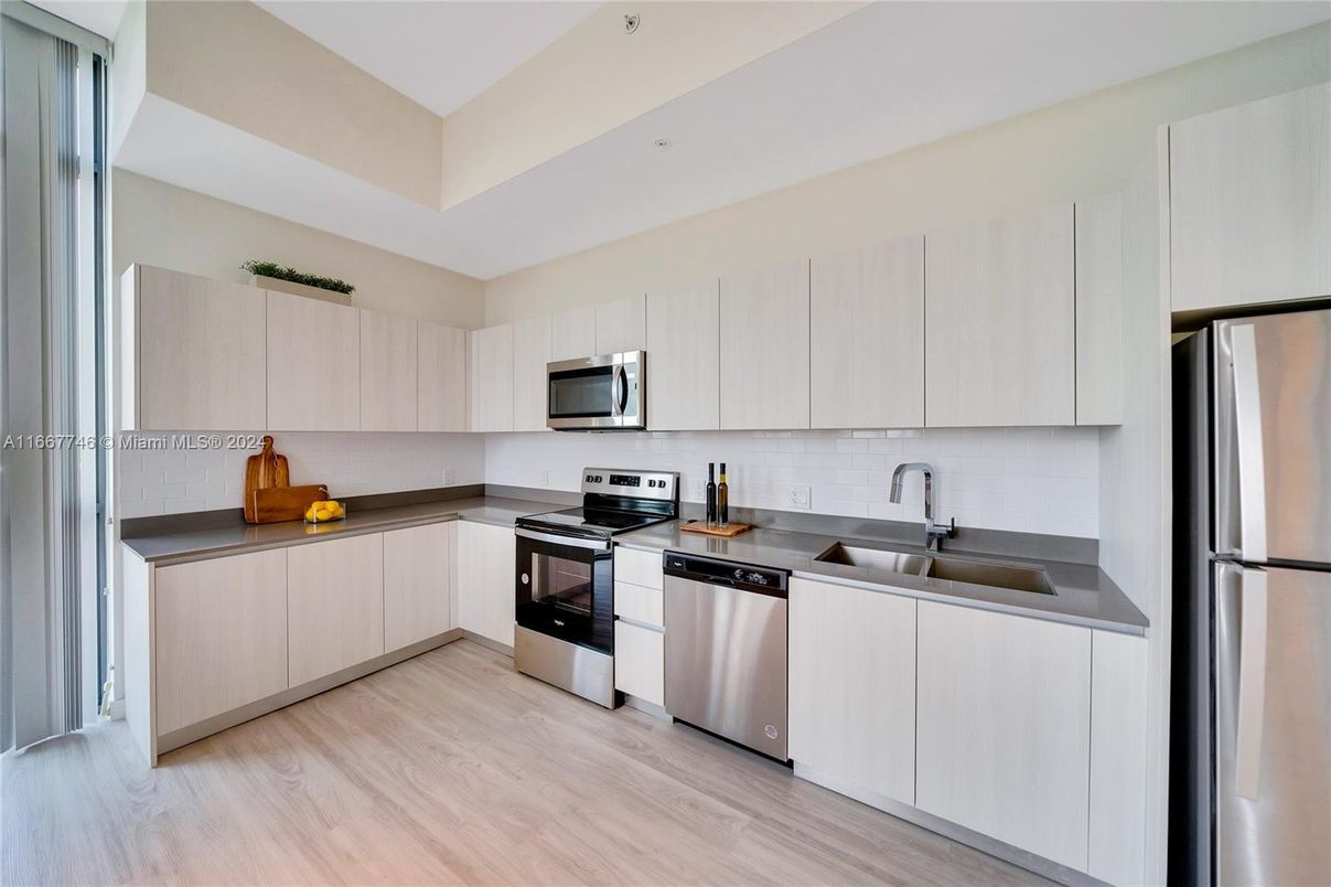 Interior, Kitchen, Stainless Steel Appliances, Wood Texture Flooring