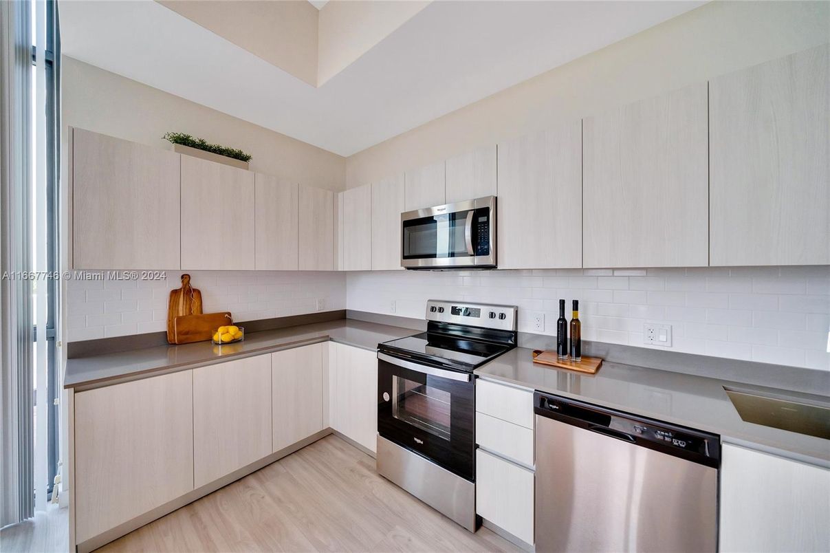 Interior, Kitchen, Stainless Steel Appliances, Wood Texture Flooring