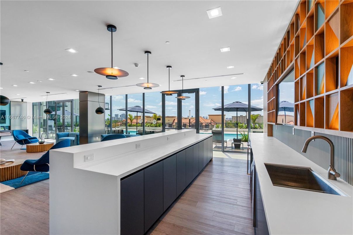 Interior, Kitchen, Pendant Lights, Recessed Lighting, Water, Wood Texture Flooring