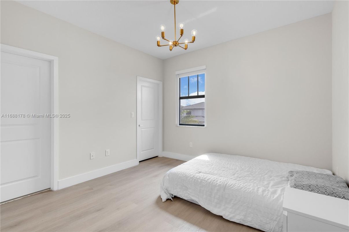 Bedroom, Interior, Pendant Lights, Wood Texture Flooring