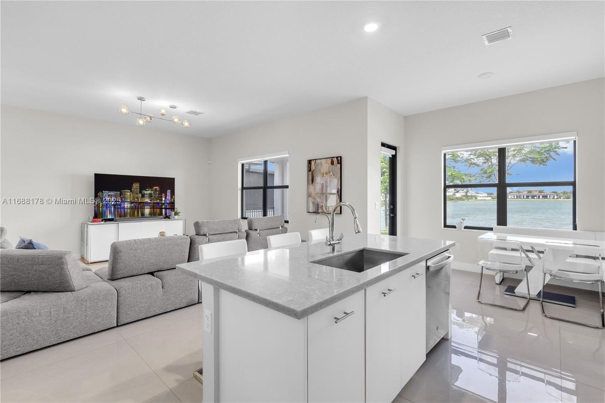 Dining room, Interior, Kitchen, Living room, Recessed Lighting, Water