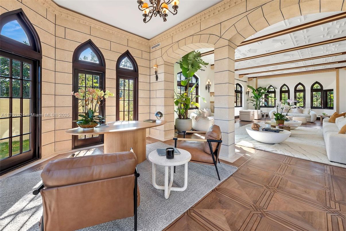 Chandelier, Interior, Living room, Stone Walls, Wood Texture Flooring