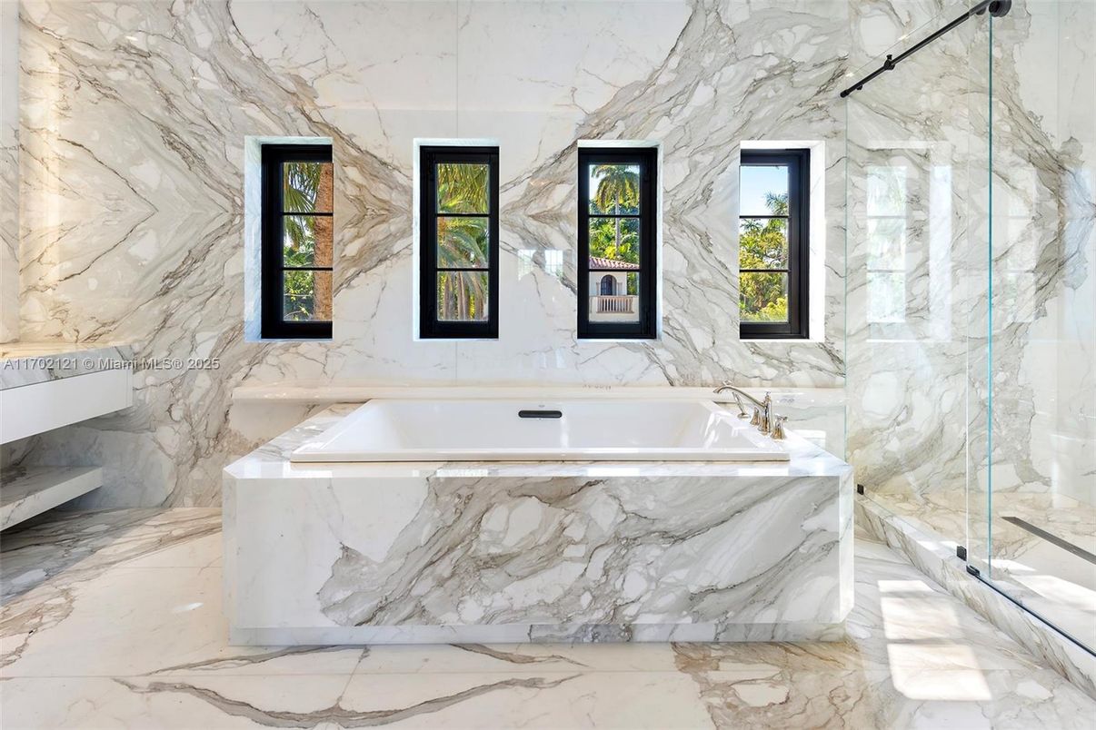 Bathroom, Glass Shower, Interior, Marble, Marble Walls