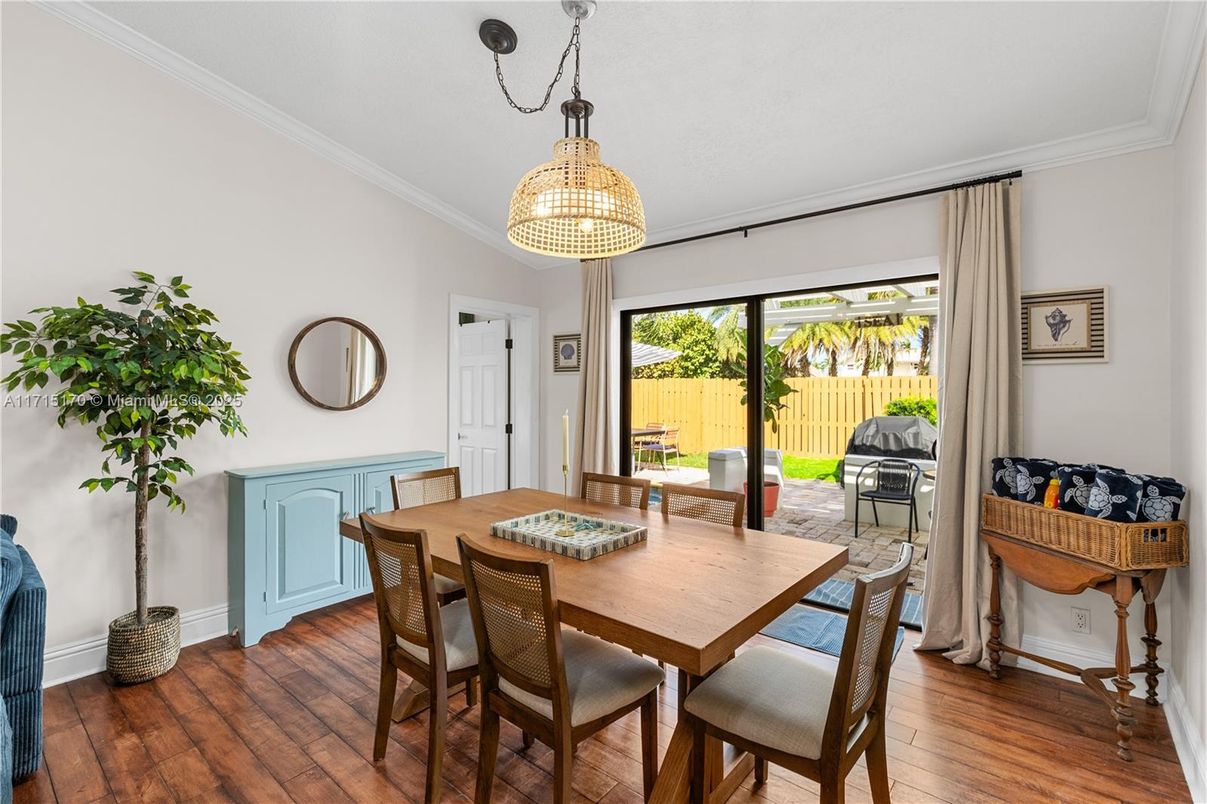 Dining room, Interior, Pendant Lights, Wood Texture Flooring