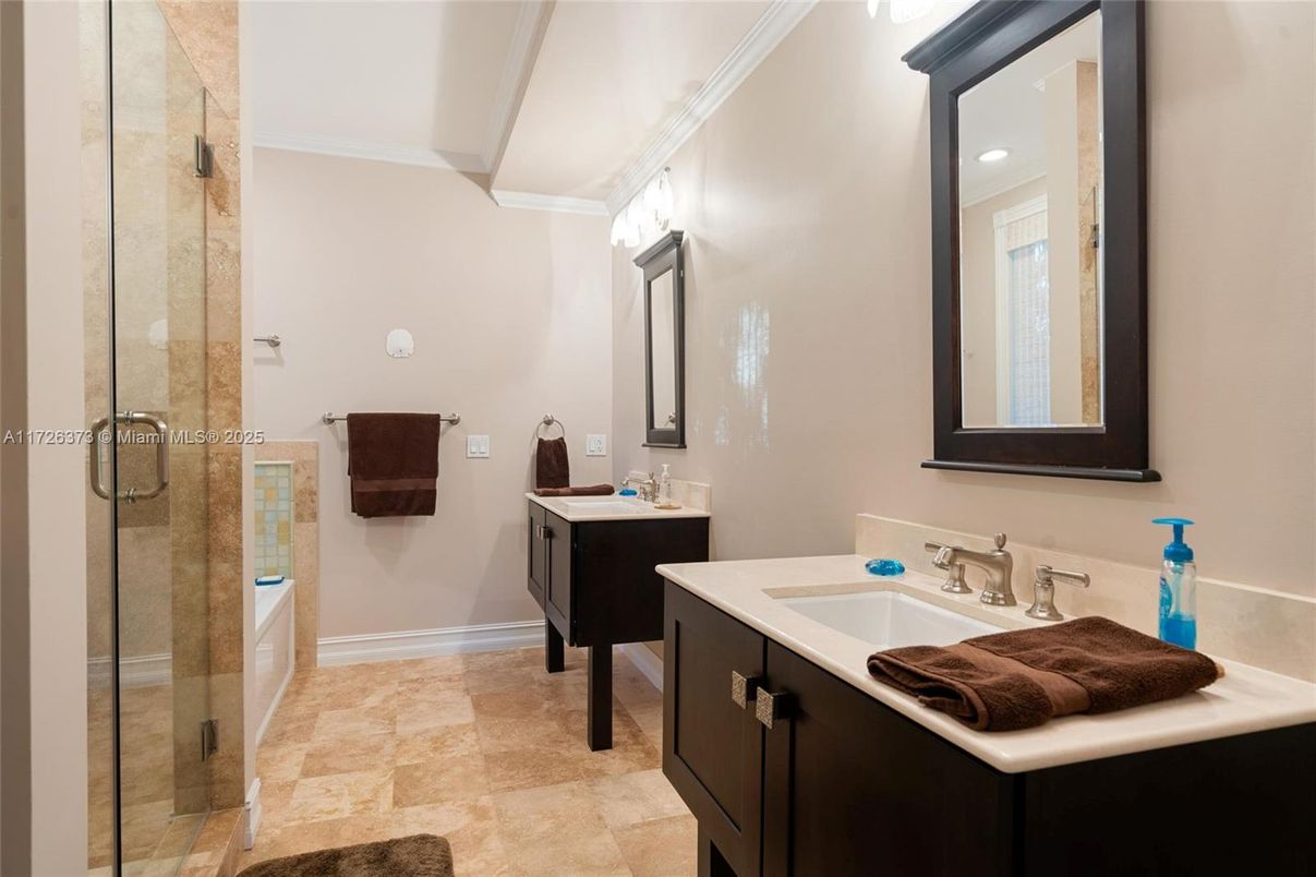 Bathroom, Dual Sink Vanities, Glass Shower, Interior, Recessed Lighting
