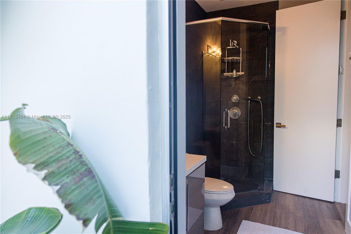 Bathroom, Glass Shower, Interior, Wood Texture Flooring