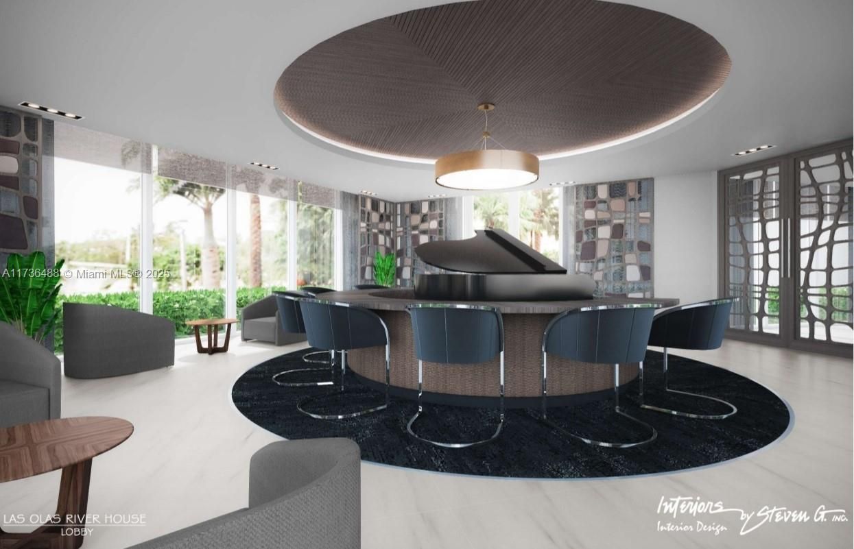 Dining room, Interior, Pendant Lights, Piano, Recessed Lighting