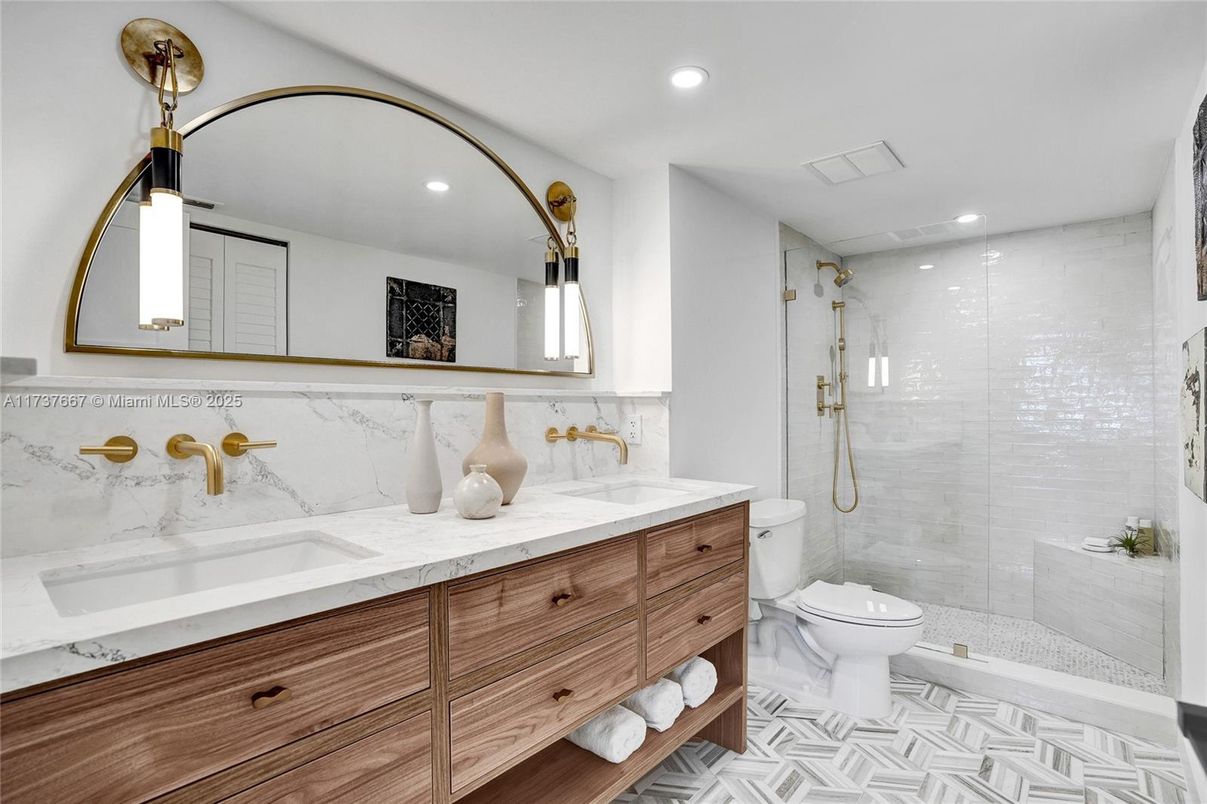 Bathroom, Dual Sink Vanities, Glass Shower, Interior, Recessed Lighting