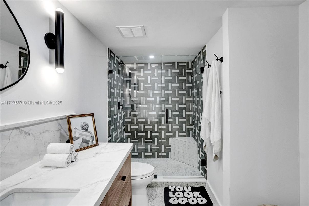 Bathroom, Glass Shower, Interior, Recessed Lighting