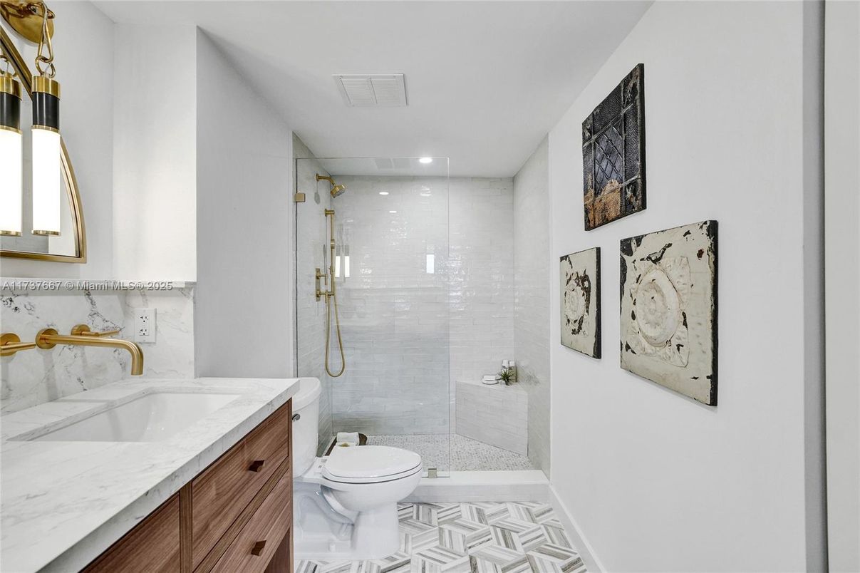 Bathroom, Glass Shower, Interior, Recessed Lighting