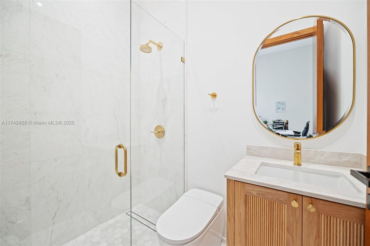 Bathroom, Glass Shower, Interior, Marble Walls