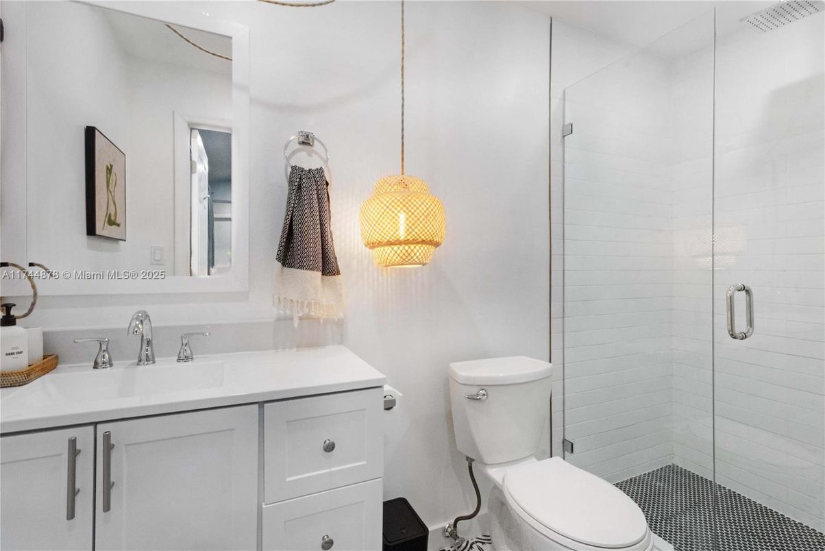Bathroom, Glass Shower, Interior, Pendant Lights