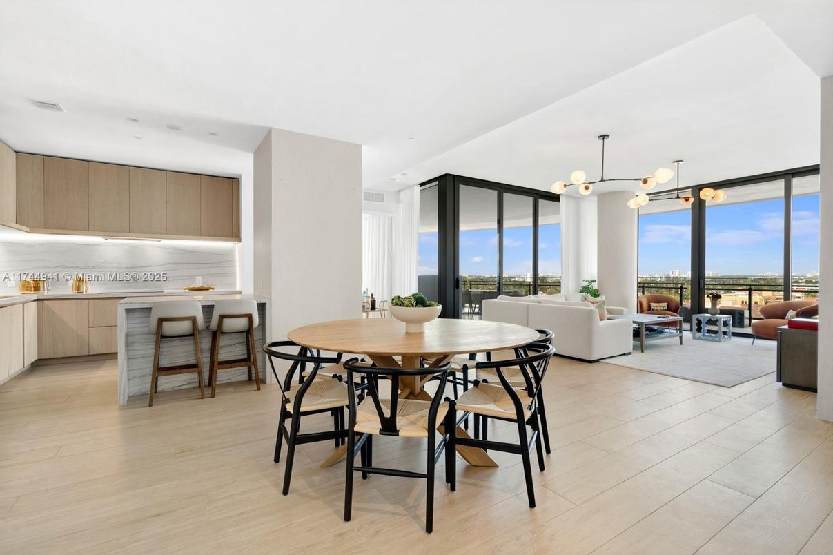 Dining room, Interior, Kitchen, Living room, Pendant Lights, Recessed Lighting, Wood Texture Flooring