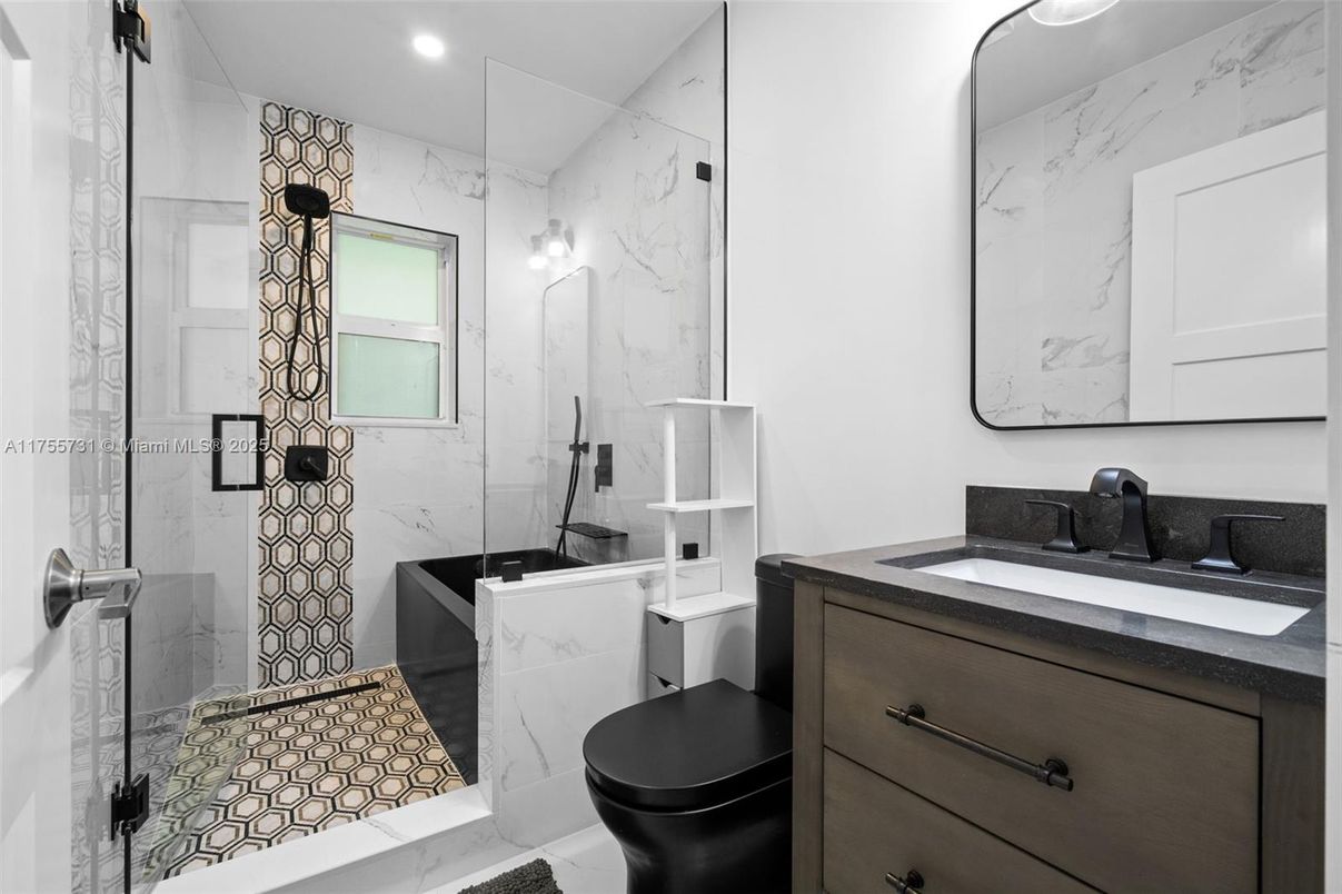 Bathroom, Glass Shower, Interior, Marble Walls, Recessed Lighting