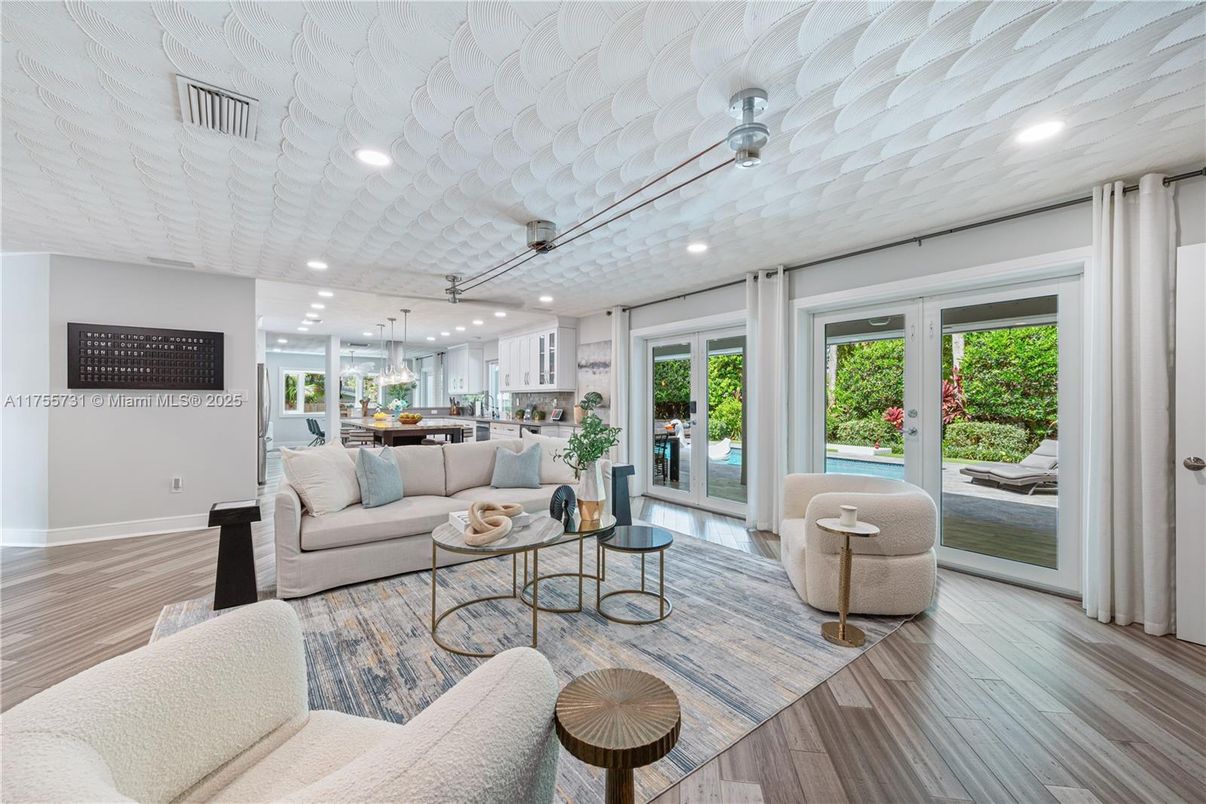 Interior, Kitchen, Living room, Pendant Lights, Recessed Lighting, Wood Texture Flooring