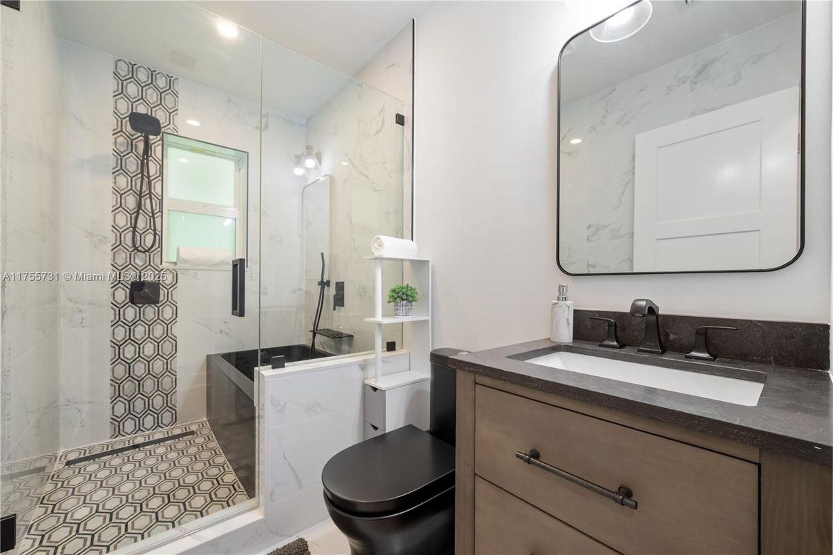 Bathroom, Glass Shower, Interior, Marble Walls, Recessed Lighting